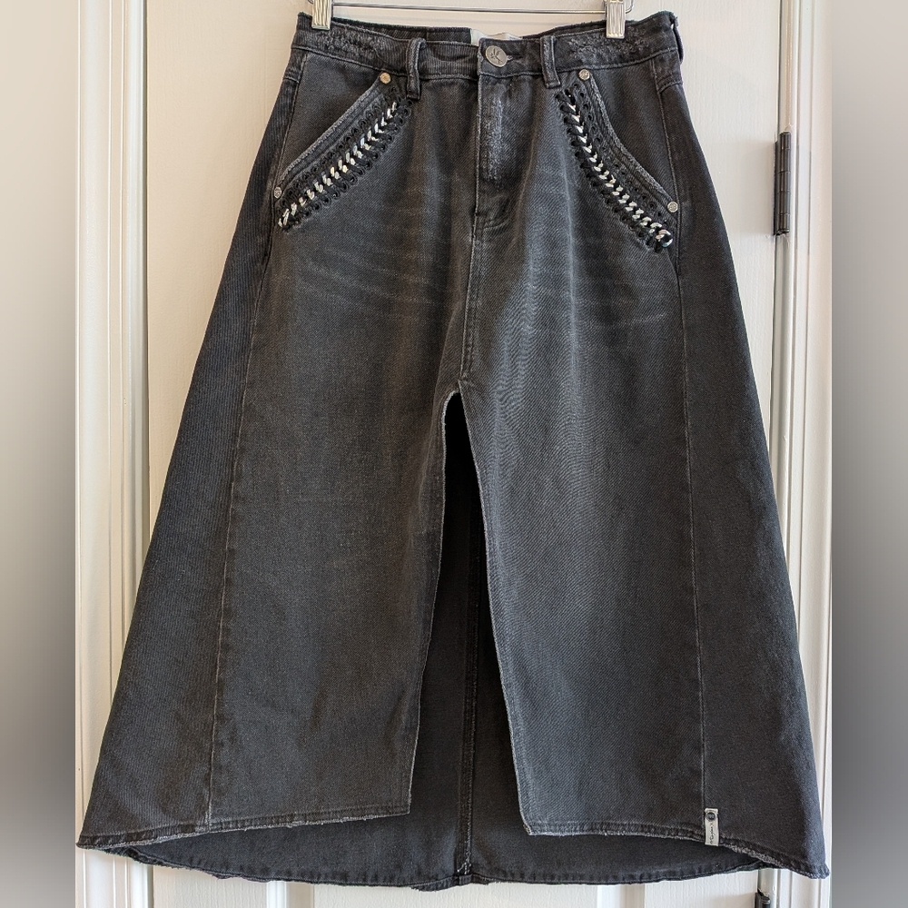 One Teaspoon X Free People Chain Midi Skirt Black Grunge Gothic Biker Size 25 - Picture 4 of 16